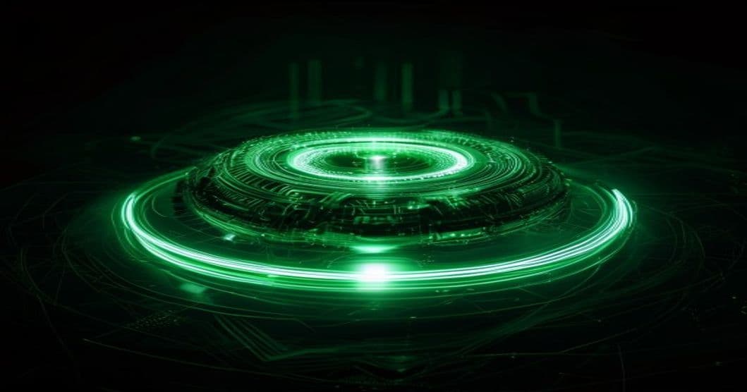 Stylised AI neural network, green on black
